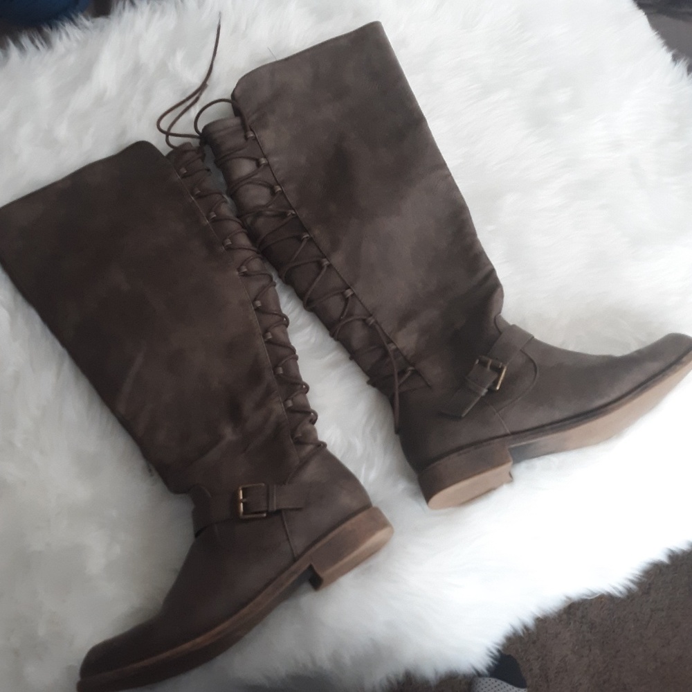 Wide Calf Lace Up Back Knee High Boots